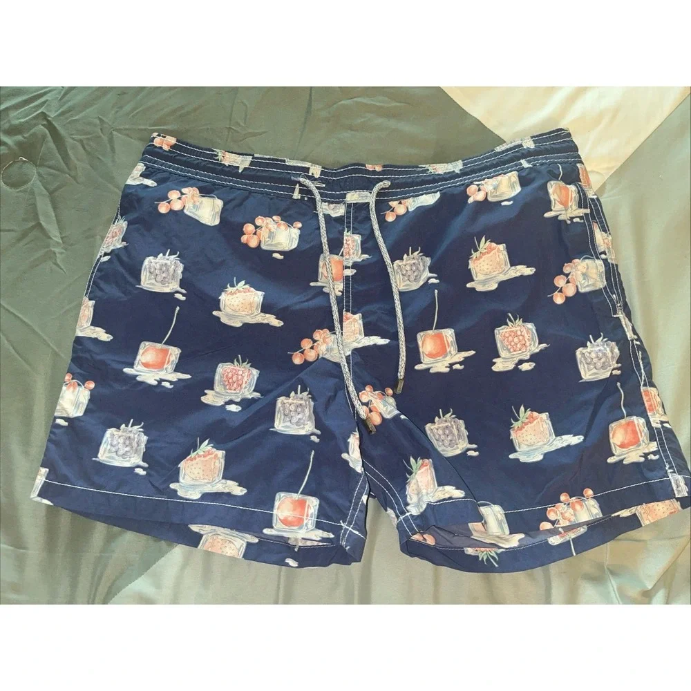 Vilebrequin Mens Size XL Blue Frozen Fruit Ice Swim Trunks Lined